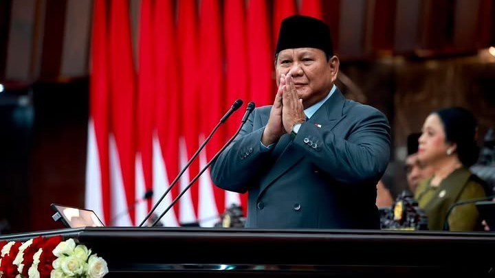 Presiden Prabowo Subianto berpidato dalam sidang tahunan di Gedung DPR RI Jakarta, Jumat (14/8)./IG @presidenrepublikindonesia