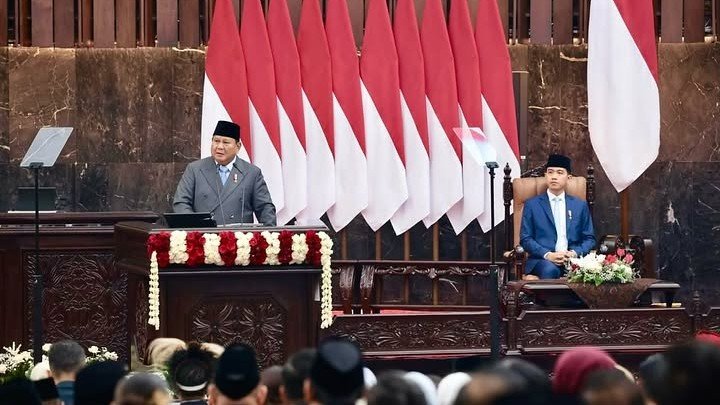 Presiden Prabowo Subianto didampingi Wapres Gibran Rakabuming Raka di sidang tahunan di Gedung DPR RI Jakarta (14/8/2026)./IG @presidenrepublikindonesia