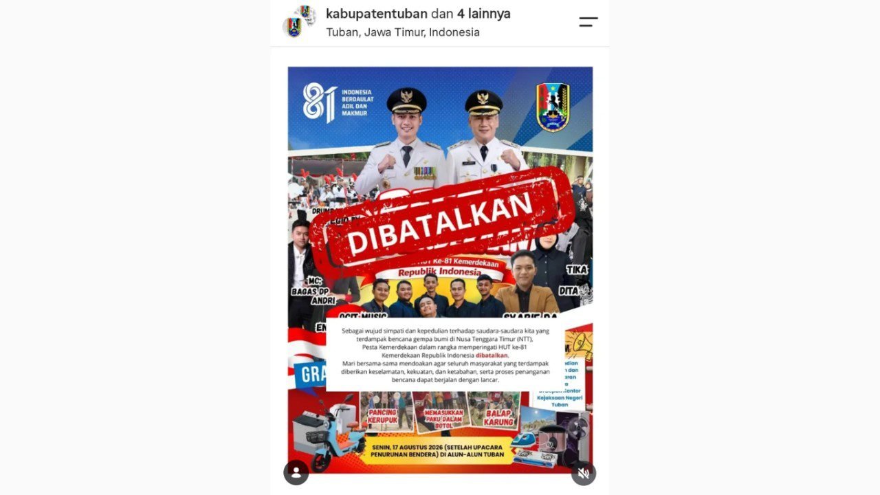 Pemkab Tuban peduli gempa NTT, batalkan pesta kemerdekaan Indonesia ke-81./IG @kabupatentuban