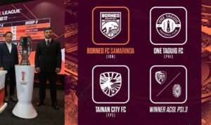 Dua mantan pemain Borneo FC, Ponaryo Astaman dan Nuriddin Davronov saat menghadiri hasil drawing AFC Challenge League 2026/27 (20/8)./IG @borneofc.id
