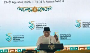 Presiden Prabowo Subianto mencetuskan Jas Hijau dalam pidato pembukaan Muktamar ke-35 NU di Tambakberas, Jombang (27/8)./dok.PBNU