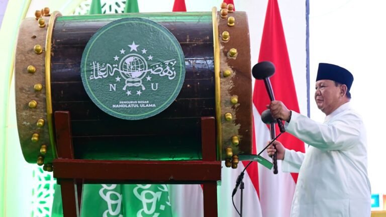 Presiden Prabowo Subianto saat membuka Muktamar ke-35 NU (27/8) di Tambakberas, Jombang./dok.BPMI Setpres