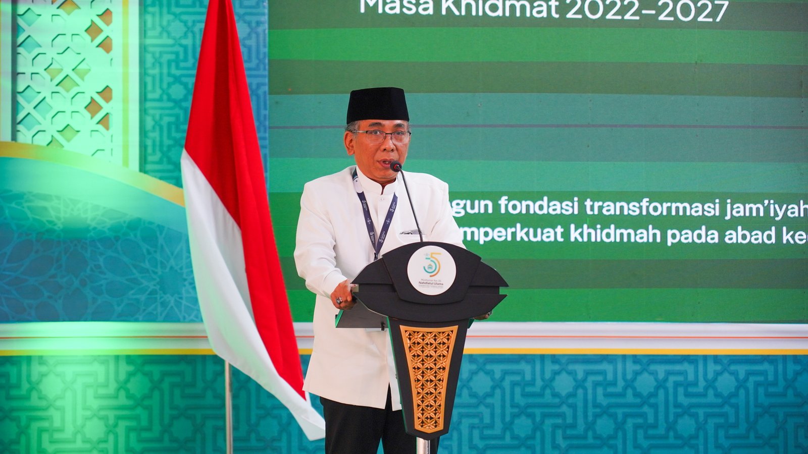 Gus Yahya demisioner sebagai Ketum PBNU pada Muktamar ke-35 NU di Jombang (30/8)./dok.PBNU