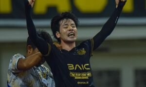 Taisei Marukawa mencetak gol kemenangan Dewa United atas Persija Jakarta pada pekan 8 BRI Super League 2026/27 di BIS, Serang (31/10)./IG @liga1match