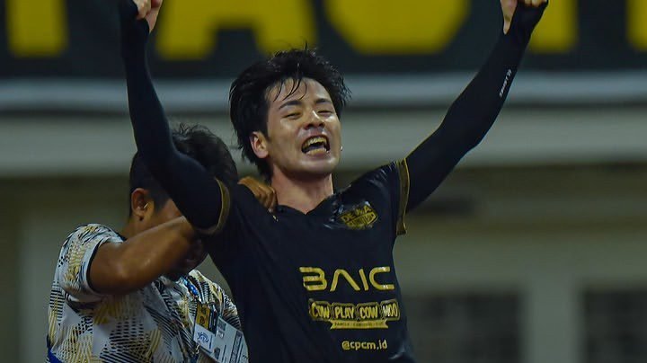Taisei Marukawa mencetak gol kemenangan Dewa United atas Persija Jakarta pada pekan 8 BRI Super League 2026/27 di BIS, Serang (31/10)./IG @liga1match